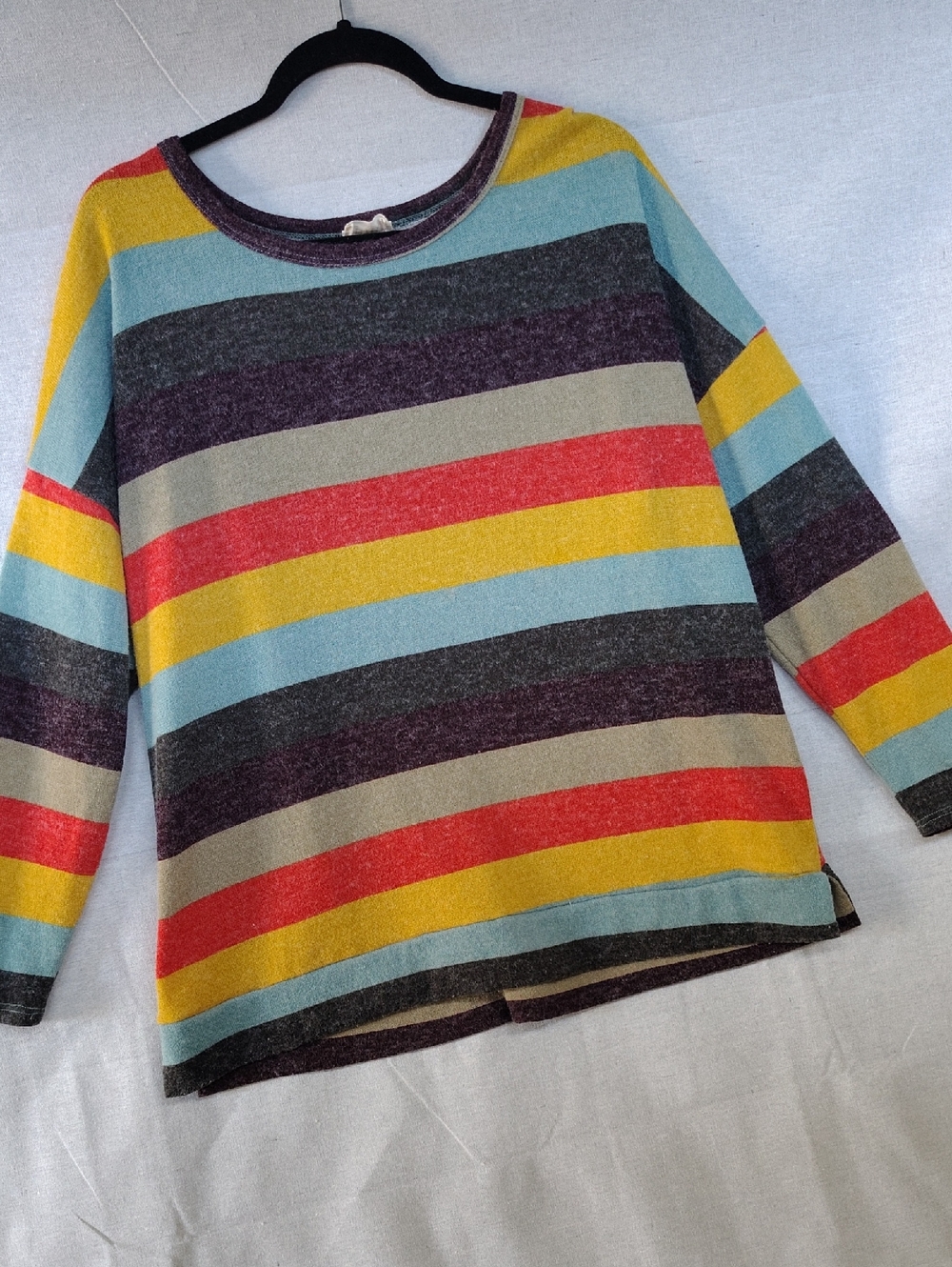 BiBi Striped Knit Top in Plum, Light Blue & Charcoal